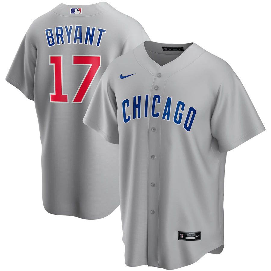 Mens Chicago Cubs 17 Kris Bryant Nike Gray Road Replica Player Name MLB Jerseys